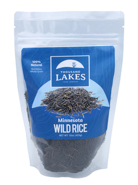 Thousand Lakes wild rice grains highlight natural hull for hearty texture.