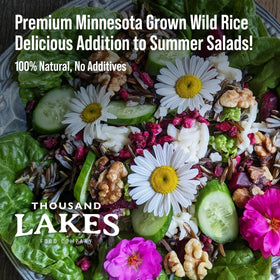 Resealable pouch of Thousand Lakes wild rice for convenient cooking.