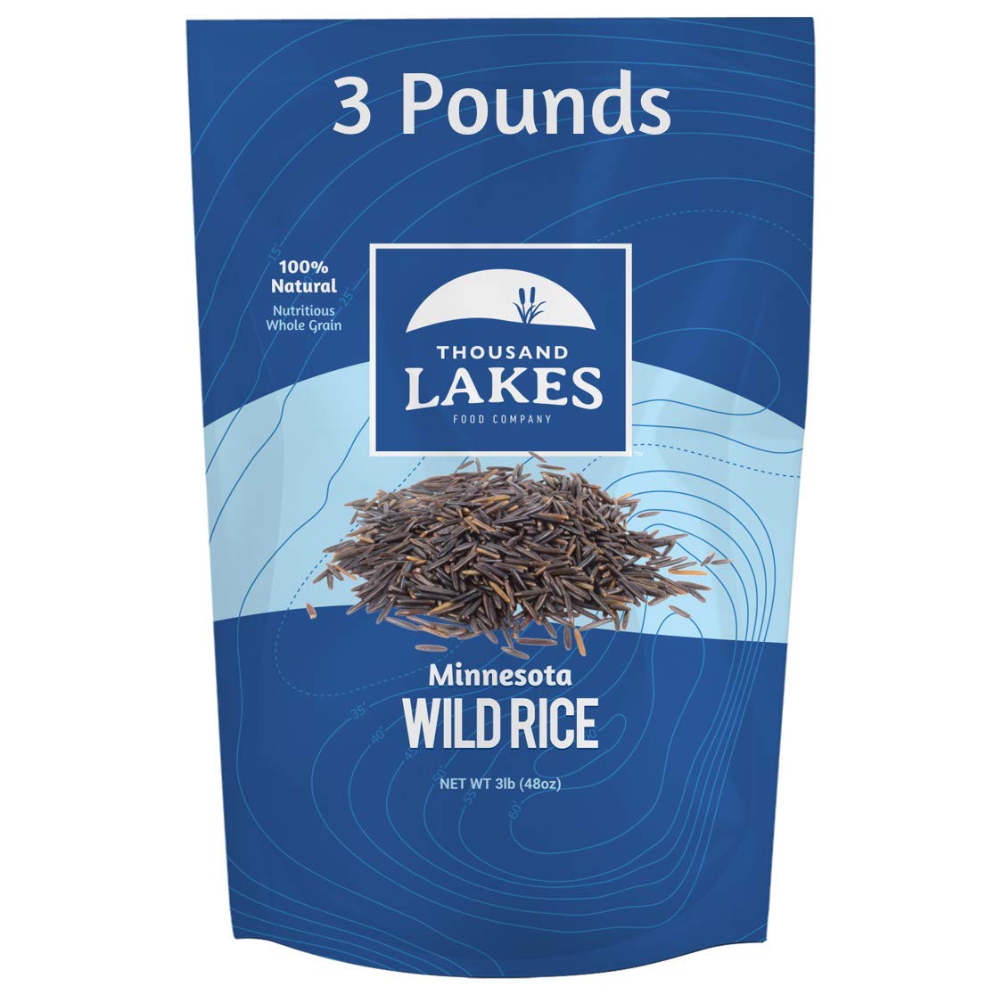 Thousand Lakes wild rice pouch front view for pantry storage and bulk cooking.