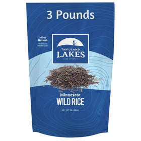 Thousand Lakes wild rice pouch front view for pantry storage and bulk cooking.