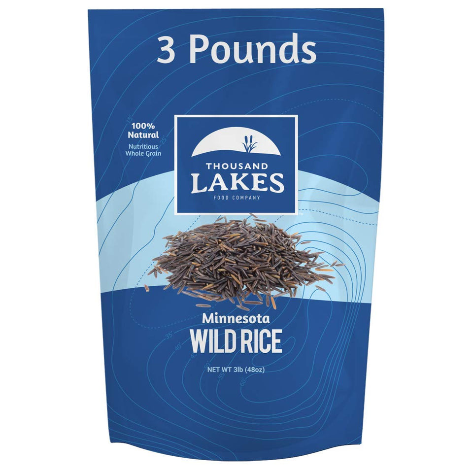 Thousand Lakes wild rice pouch front view for pantry storage and bulk cooking.