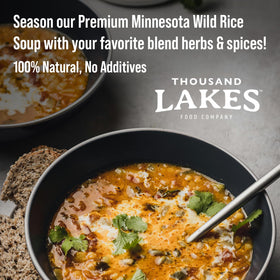 Thousand Lakes mix logo with fat-free and low-sodium badges