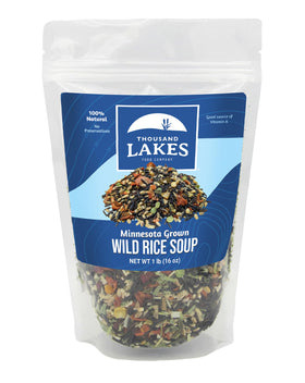 Thousand Lakes wild rice soup mix package ready for pantry meals