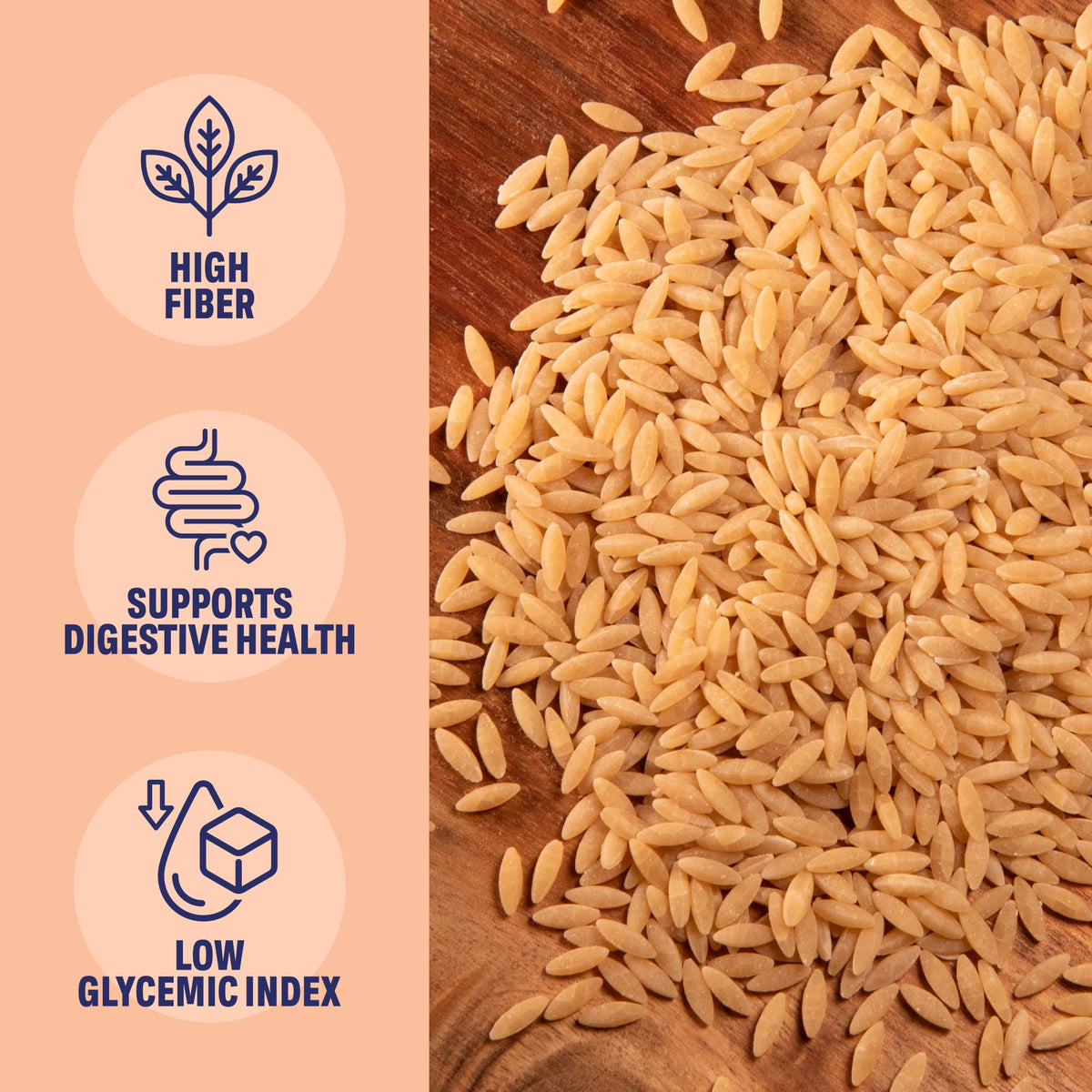 Bronze-cut orzo closeup from Three Farm Daughters Molly Yeh, premium texture.