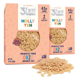 Three Farm Daughters Molly Yeh high fiber orzo 2-pack, fiber-rich and versatile dinner option.