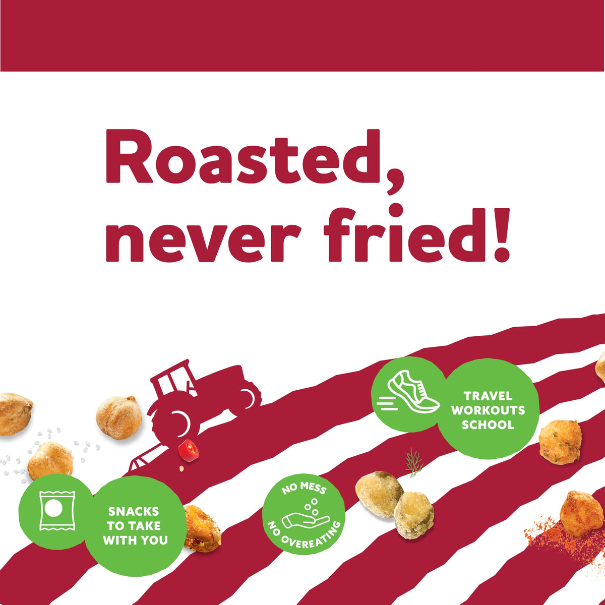 Three Farmers Roasted Fava Beans Sweet Chili flavor—bold vegan bite.