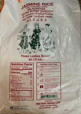 Three Ladies Jasmine Rice close-up – long grains for versatile dishes.