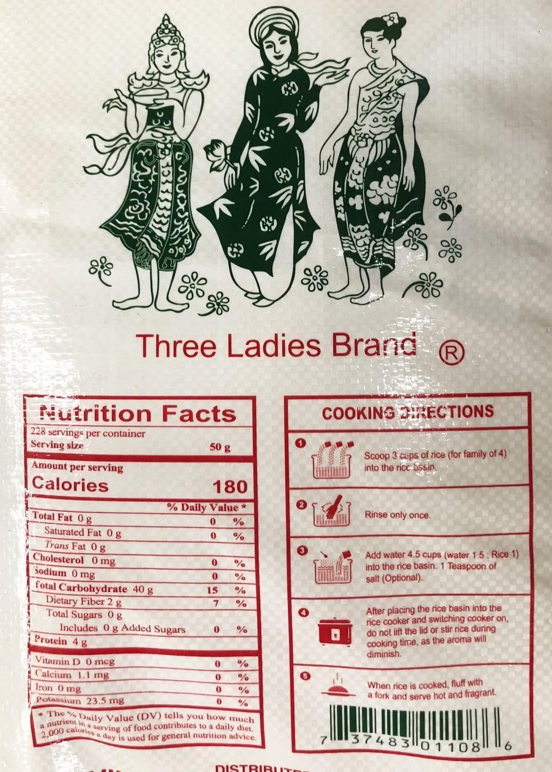 Three Ladies Jasmine Rice dry grains ready for fluffy pilaf and stir-fries.