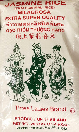 Three Ladies Jasmine Rice packaging showcases premium quality ideal for family meals.