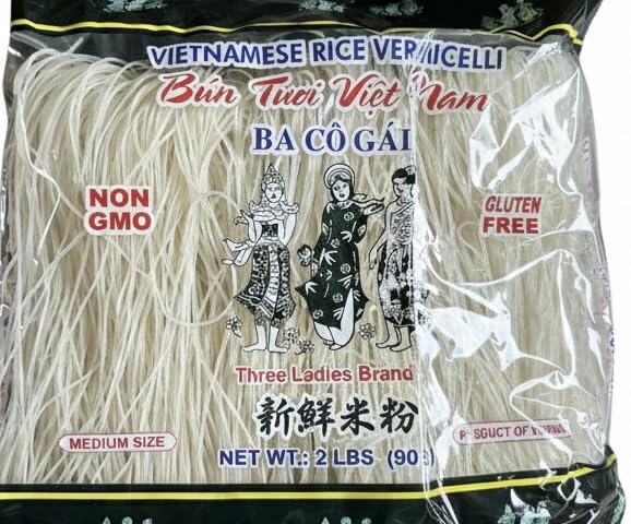 Three Ladies rice stick packaging highlights a 2lb bag for easy family meals.