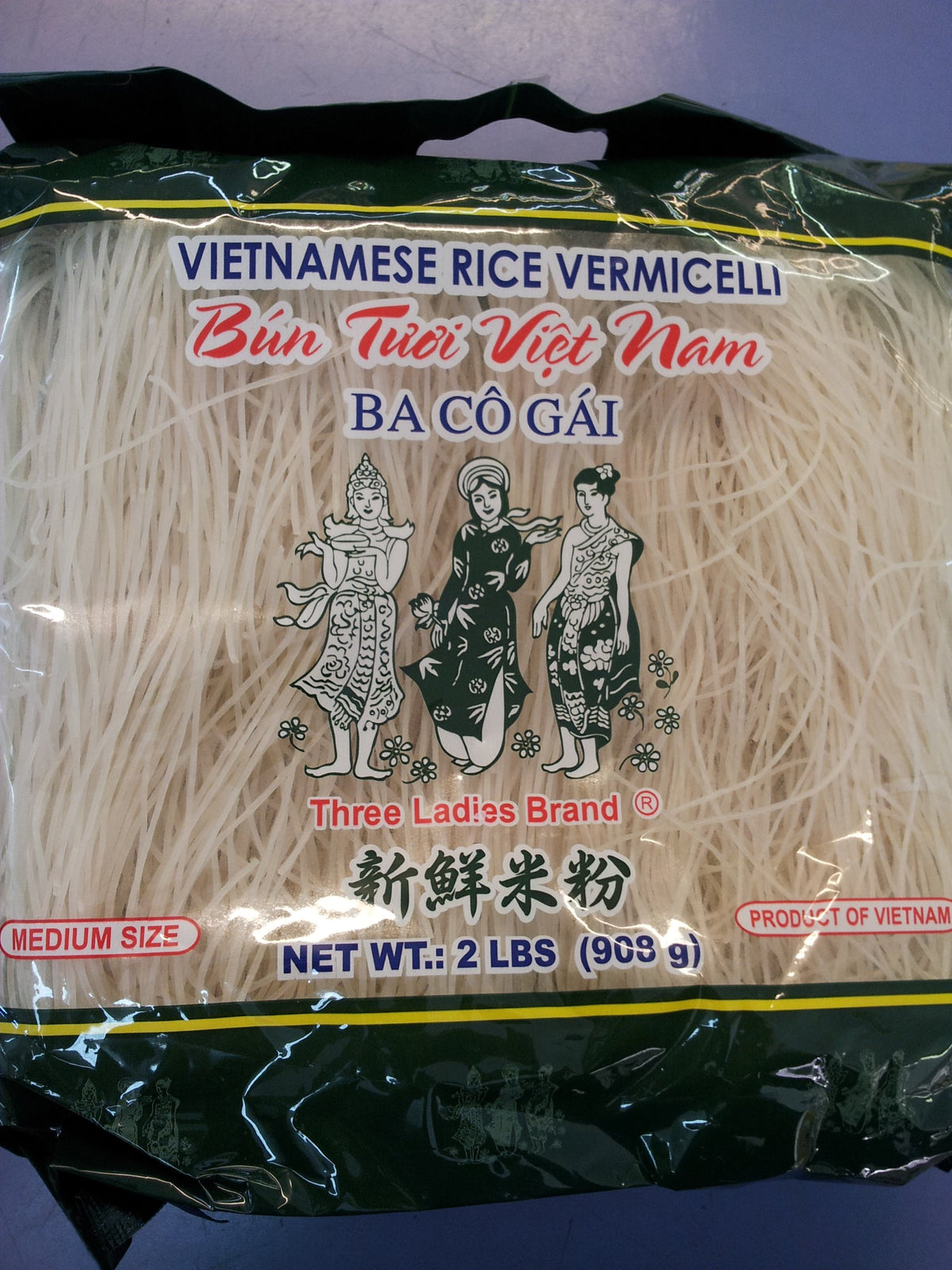 Three Ladies Vietnamese rice stick vermicelli 2lb pack, ready for soups and stir-fries