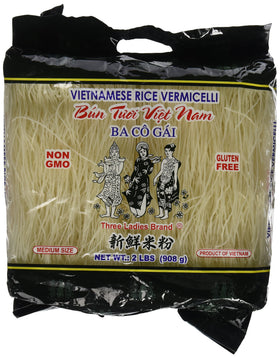 Three Ladies Vietnamese rice vermicelli 2lb pack on display, ideal for quick, versatile meals.