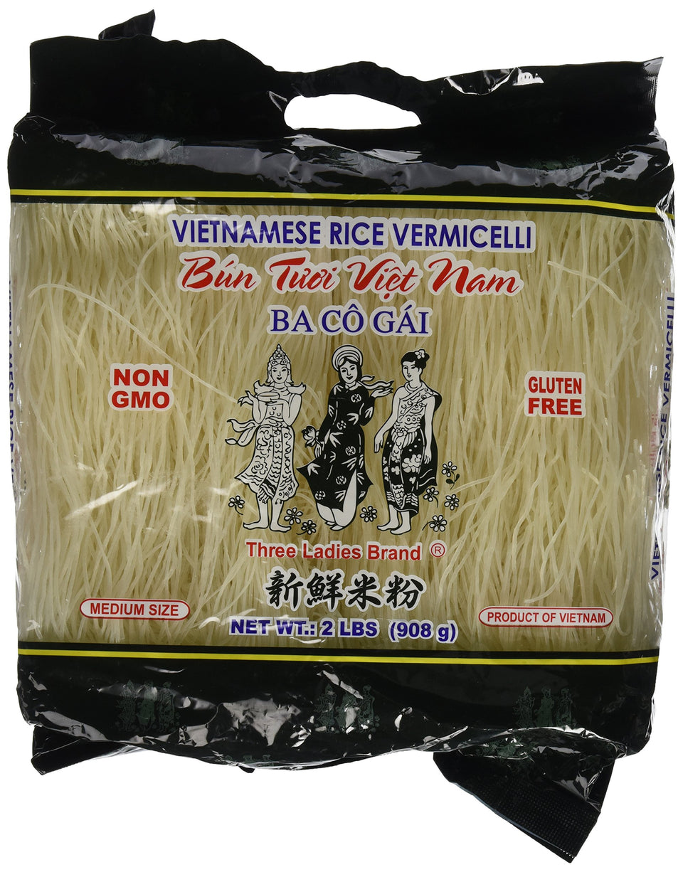 Three Ladies Vietnamese rice vermicelli 2lb pack on display, ideal for quick, versatile meals.
