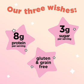 Three Wishes Cinnamon cereal being poured into a bowl with milk, protein-rich start.