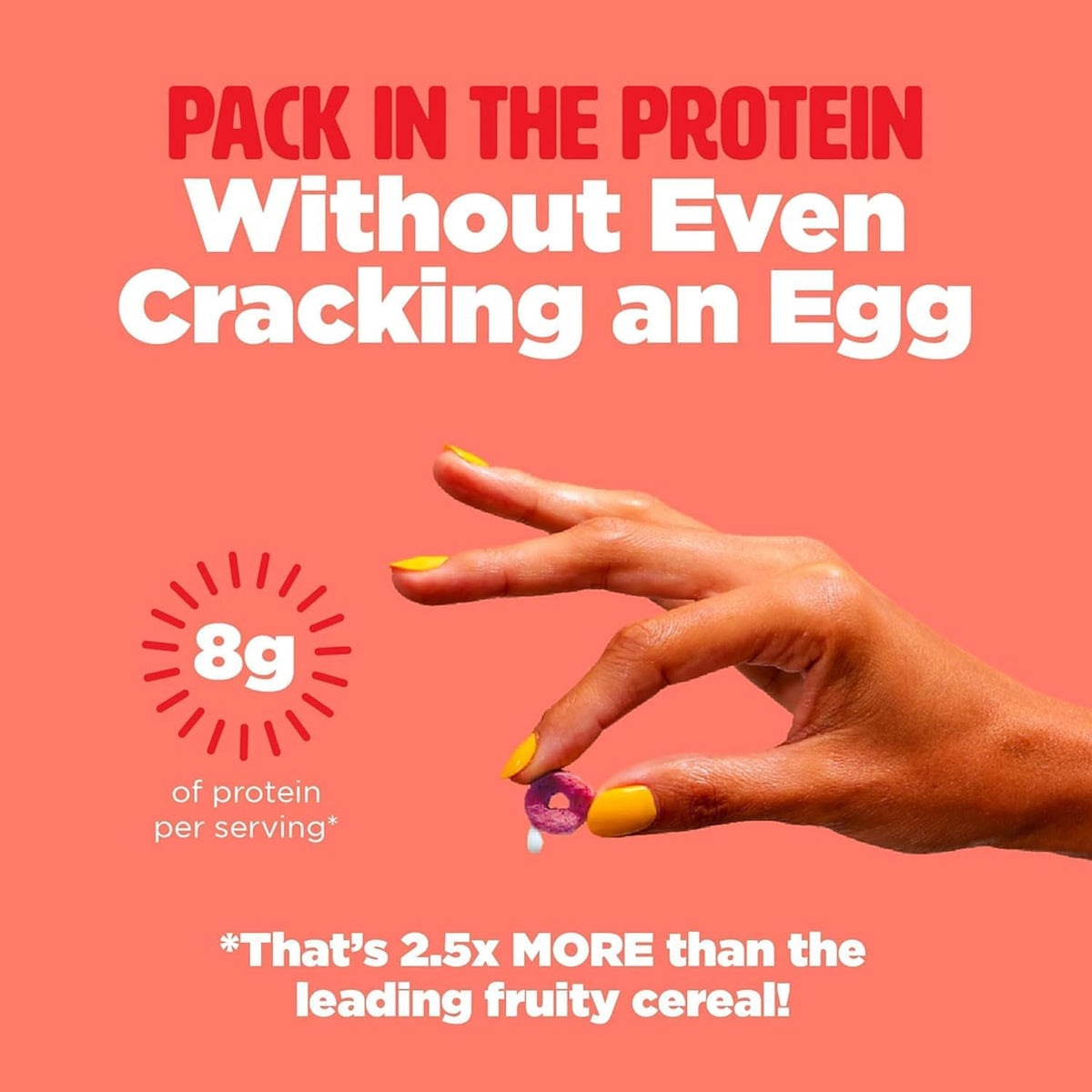 Three Wishes Fruity cereal packaging side emphasizes six-pack convenience.