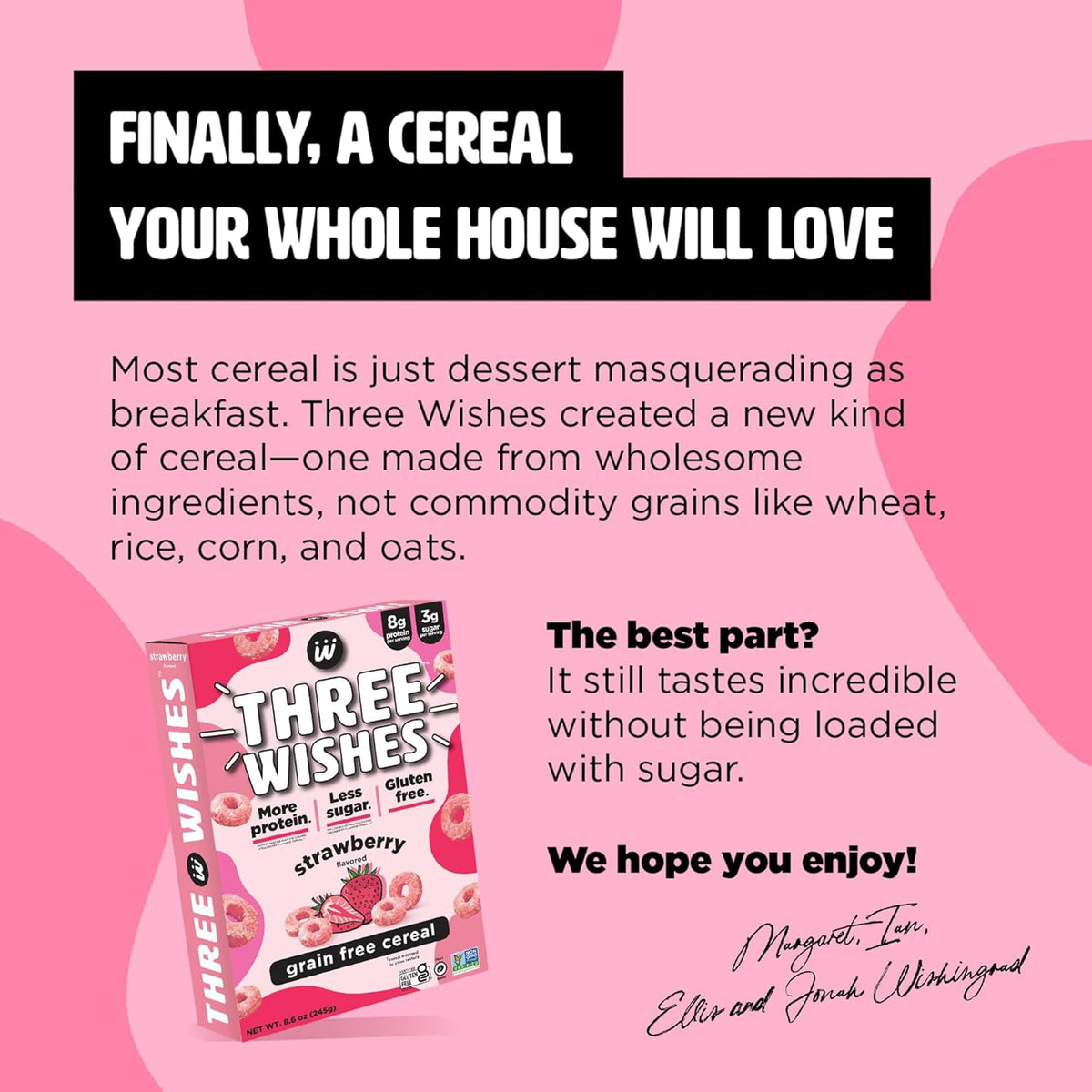 Three Wishes 6-pack box showing convenient household breakfast option.