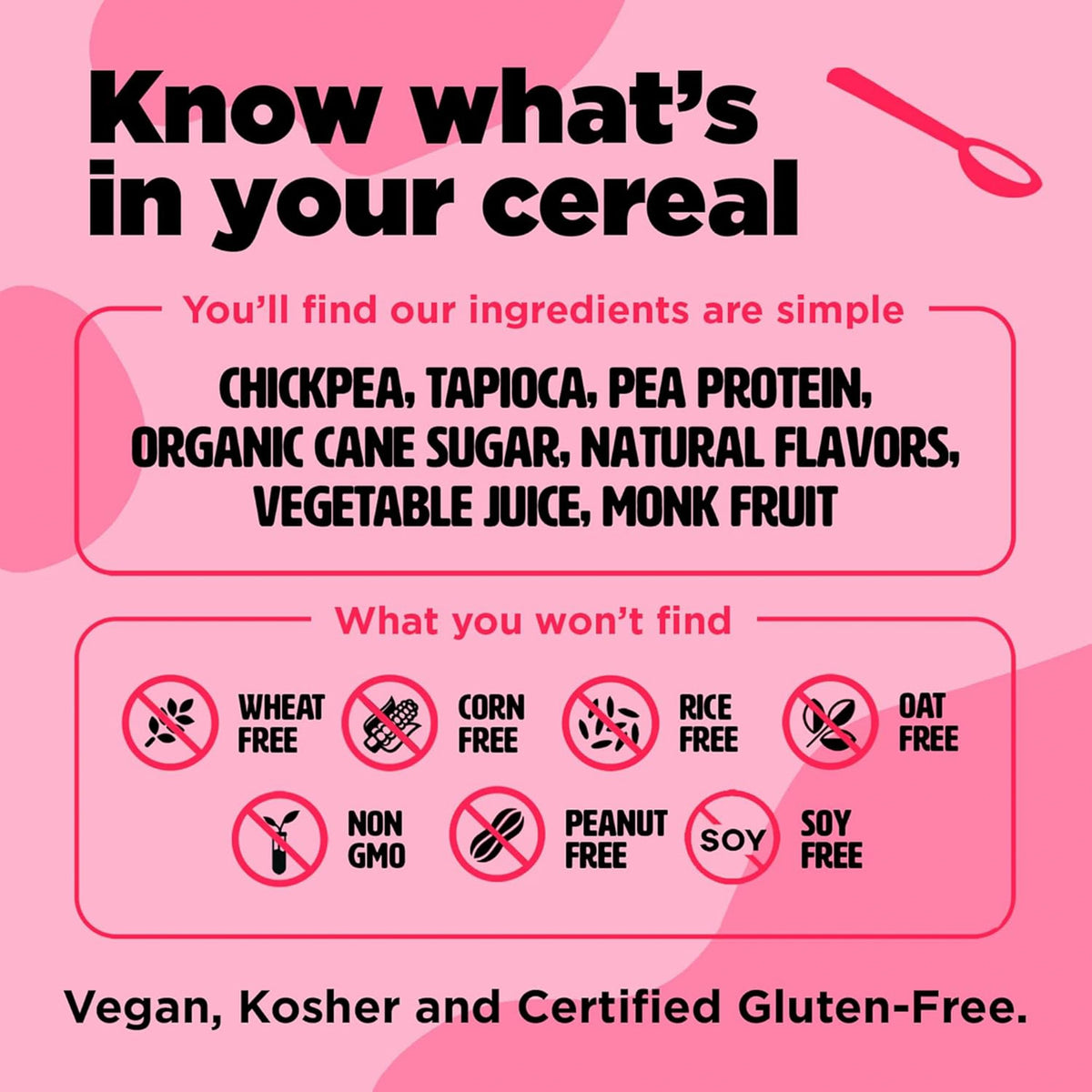 Three Wishes gluten-free certification badge on cereal packaging.