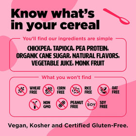 Three Wishes gluten-free certification badge on cereal packaging.