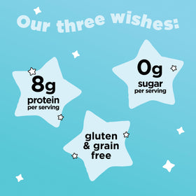 Three Wishes grain-free cereal serving bowl showcasing a crunchy unsweetened breakfast.