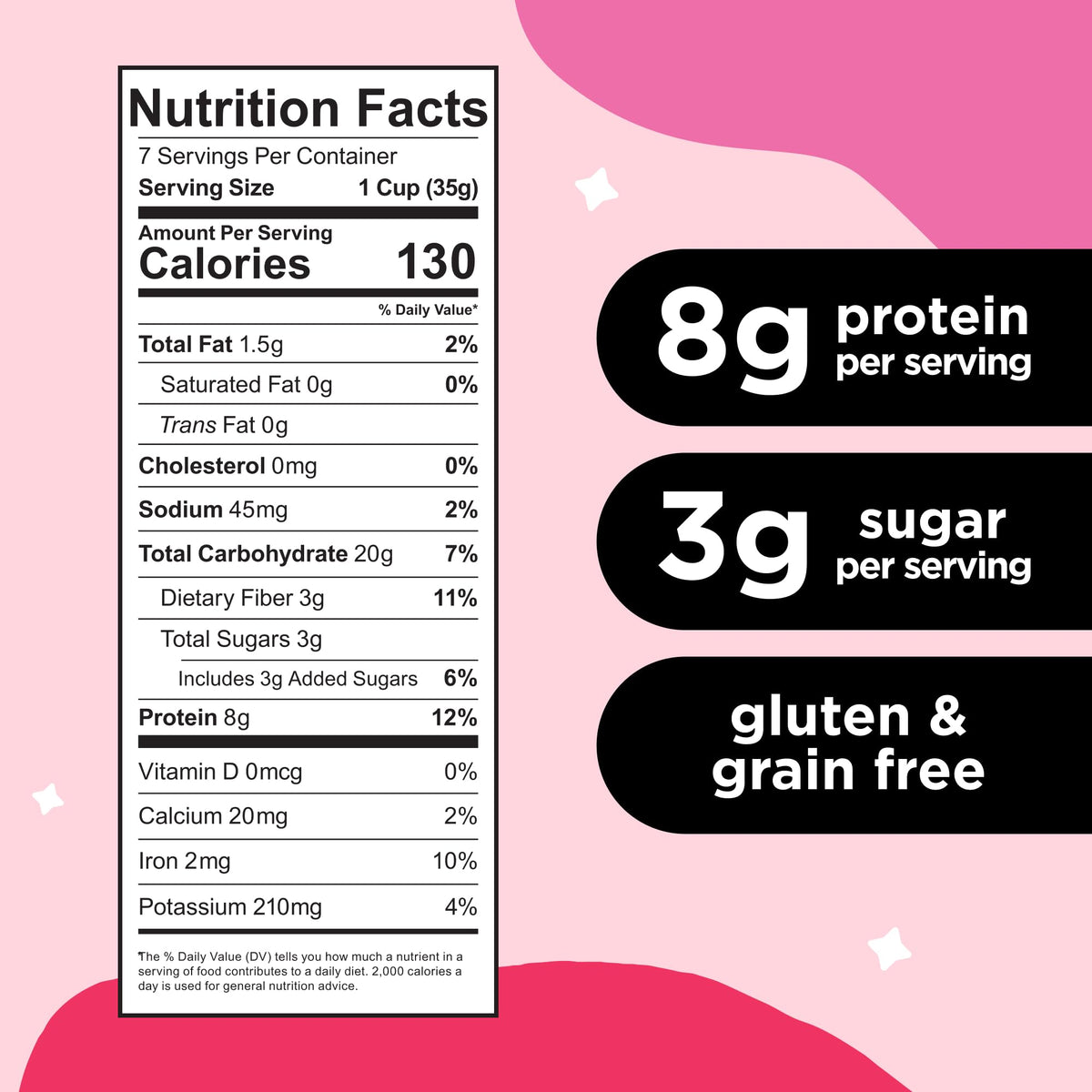 Three Wishes grain-free strawberry cereal close-up highlighting natural ingredients.