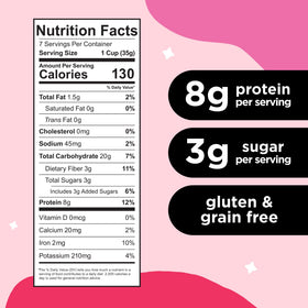 Three Wishes grain-free strawberry cereal close-up highlighting natural ingredients.
