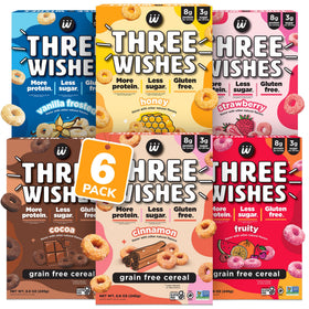 Three Wishes grain-free protein cereal Frosted flavor box delivers protein for busy mornings.