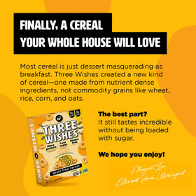 Three Wishes Honey cereal gluten-free label with easy-to-spot certification.