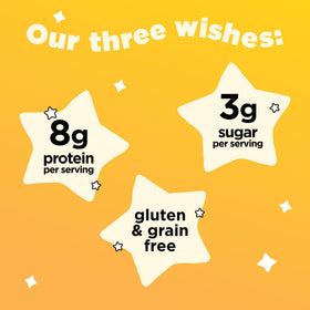 Three Wishes Honey cereal pack front showing gluten-free, vegan-friendly formulation.