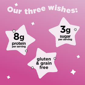 Three Wishes Marshmallow Cereal in a bowl with milk, presenting a crunchy, protein-forward breakfast.