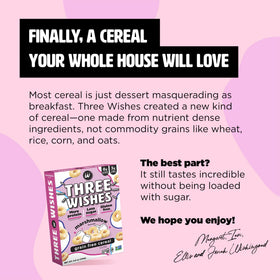 Three Wishes Marshmallow Cereal serving ideas with yogurt or fruit for a balanced meal.