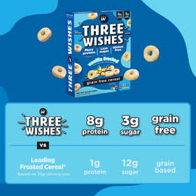 Three Wishes Vanilla Frosted cereal six-pack box ideal for family mornings.