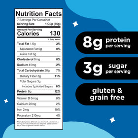 Three Wishes Vanilla Frosted cereal close-up highlighting natural ingredients and low sugar.