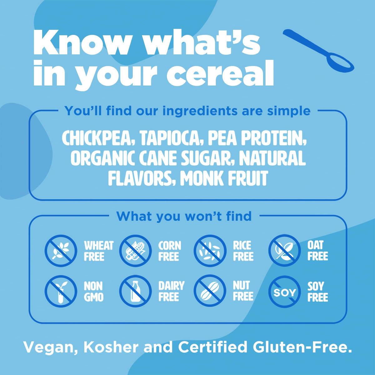 Three Wishes Vanilla Frosted cereal ingredients list showcasing non-GMO and vegan-friendly qualities.