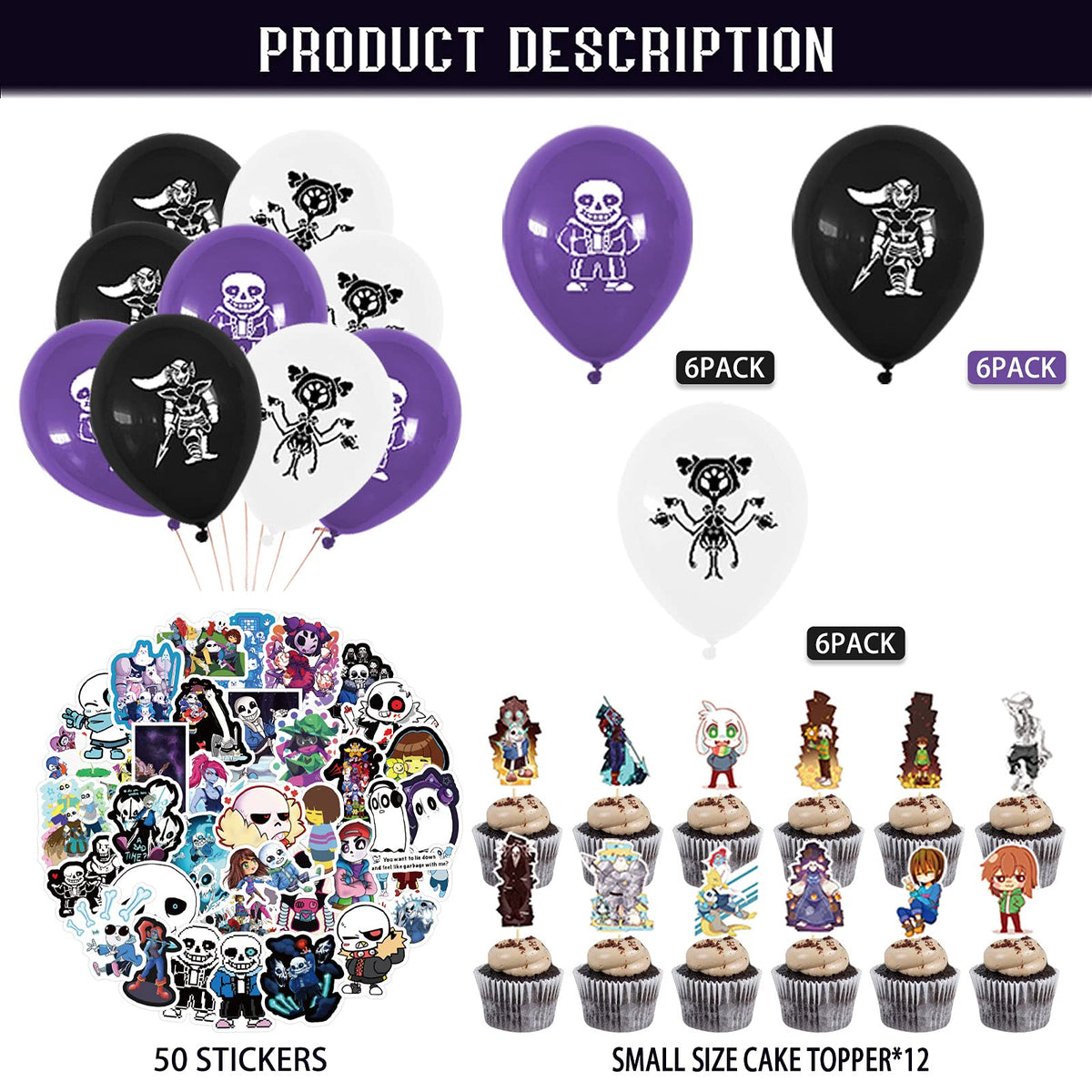 THREEMAO Undertale cupcake toppers (12) add playful flair to snacks.
