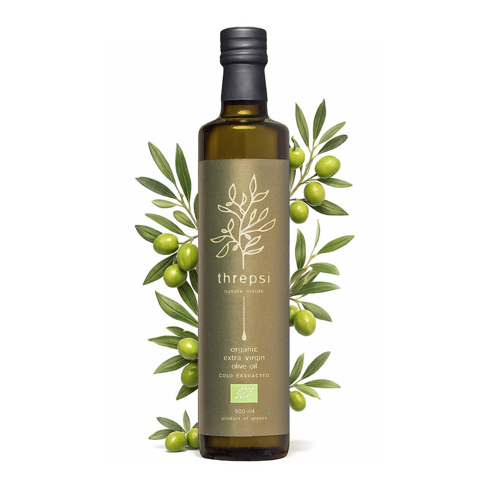 Threpsi Organic Olive Oil bottle for everyday cooking and premium flavor.