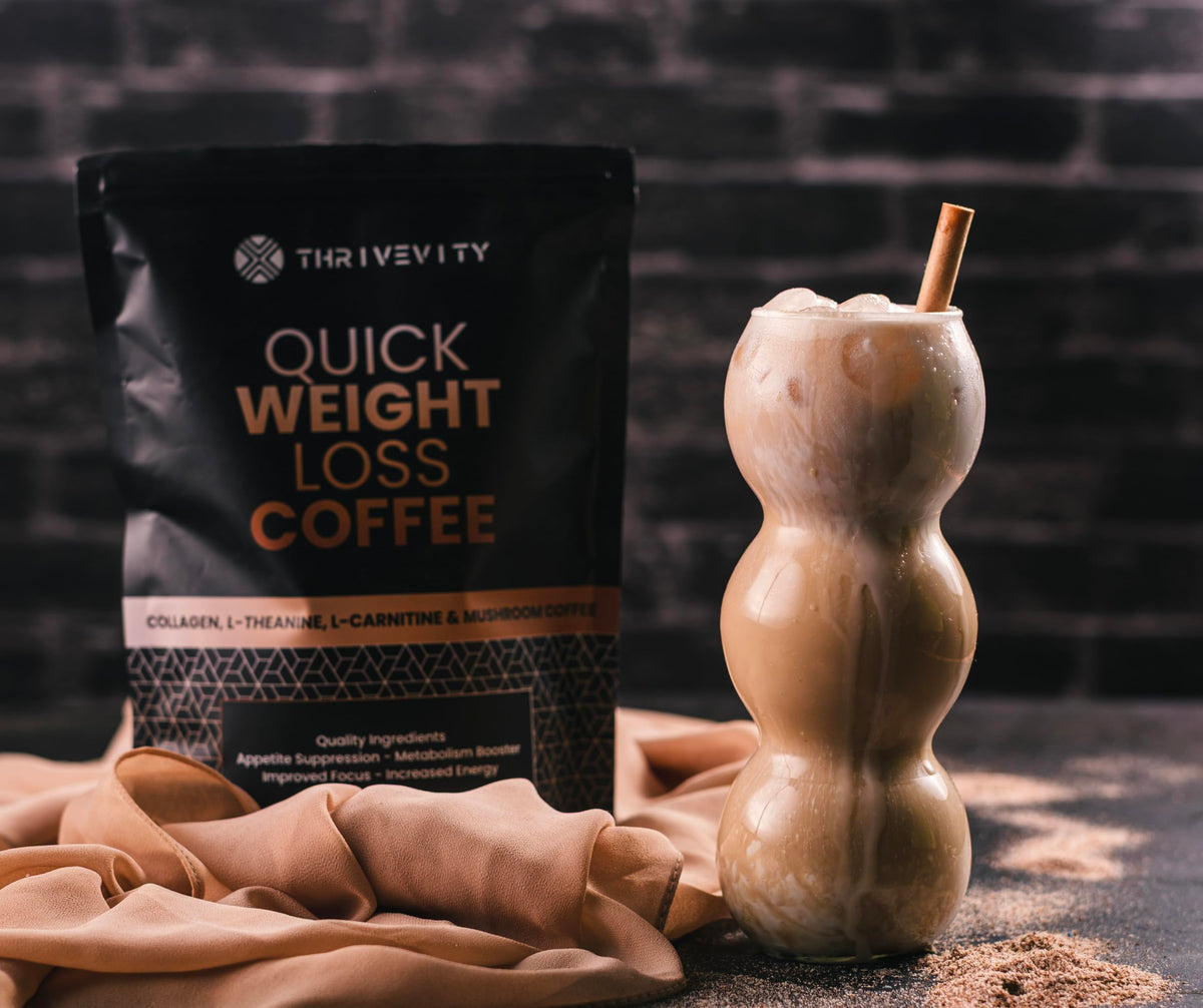 Thrivevity Instant Mushroom Coffee 30 servings packaging ideal for on-the-go routines.