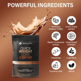 Thrivevity Instant Mushroom Coffee pour over mug with creamy coconut notes and smooth focus.