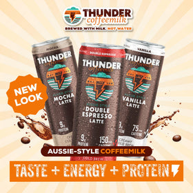 Thunder CoffeeMilk 12-pack display emphasizes convenient ready-to-drink option