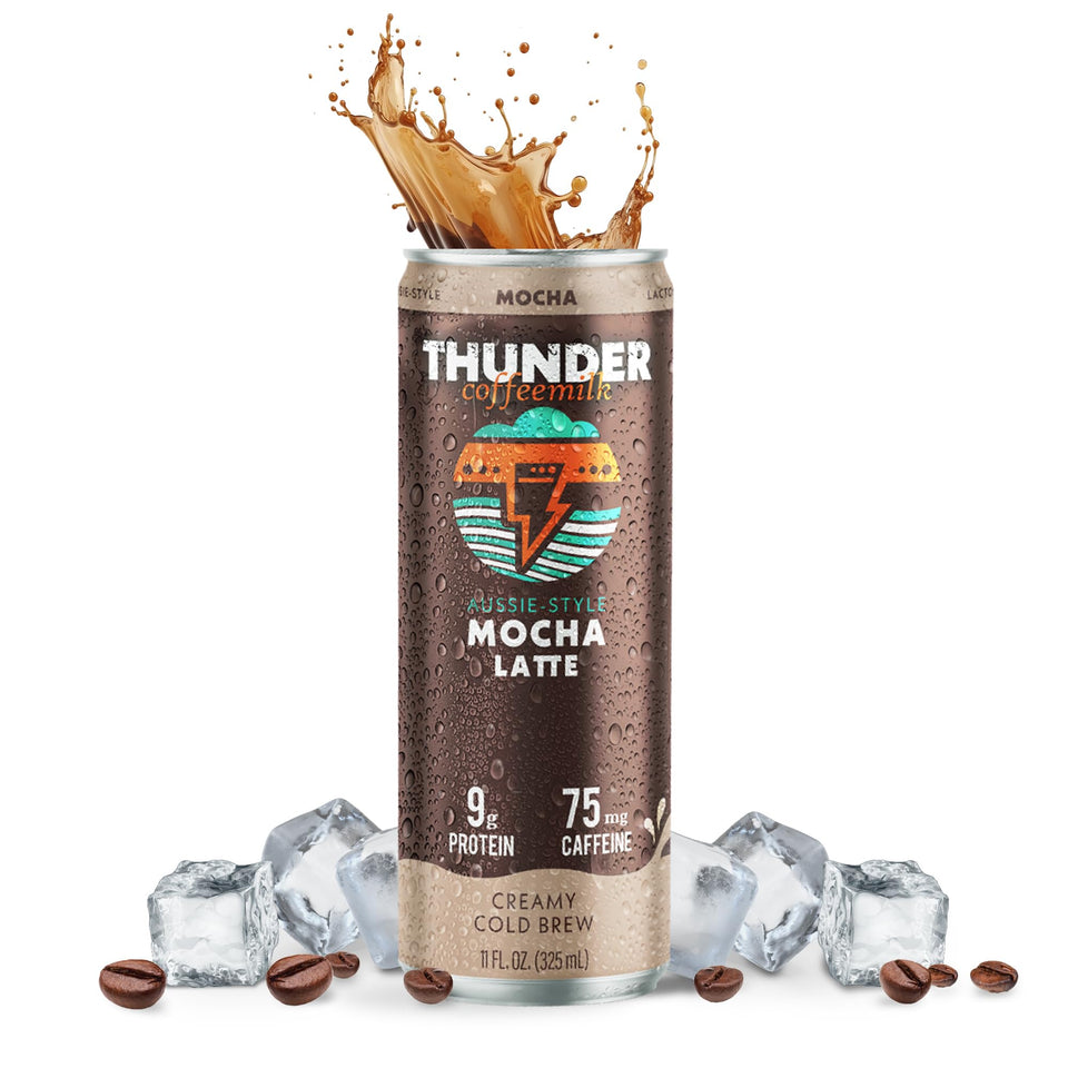 Thunder CoffeeMilk front can shows Aussie-style latte for grab-and-go energy
