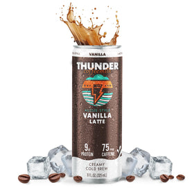 Thunder Coffeemilk vanilla iced coffee can showing creamy latte, ideal for on-the-go mornings