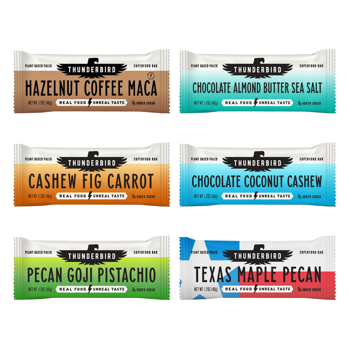 Thunderbird Real Food Bars variety pack front view, a ready-to-eat gluten-free snack.