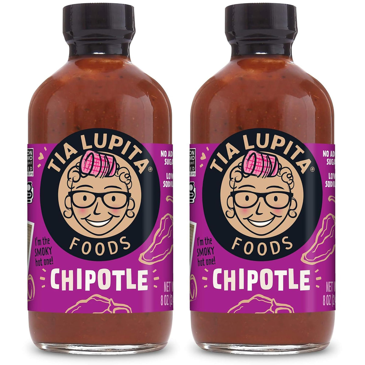 TIA LUPITA Chipotle Hot Sauce bottle showing smoky-sweet flavor for grilled dishes.