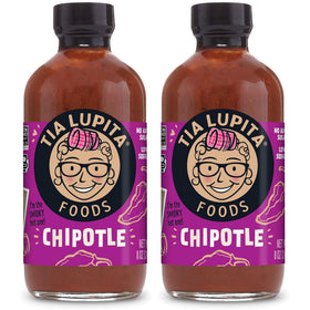 TIA LUPITA Chipotle Hot Sauce bottle showing smoky-sweet flavor for grilled dishes.