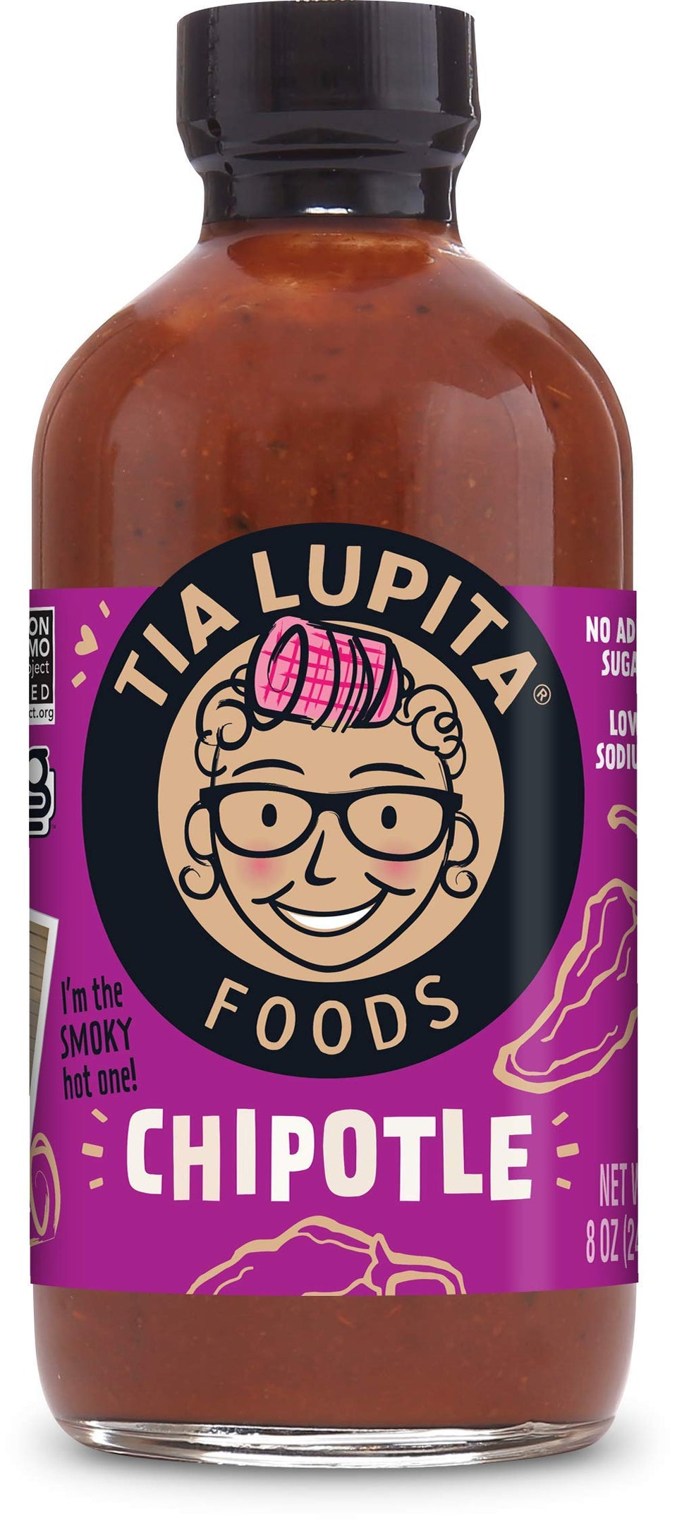 Tia Lupita Chipotle Hot Sauce bottle on kitchen shelf for bold meals