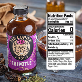 Two 8-ounce bottles of TIA LUPITA Chipotle Hot Sauce in a pack.