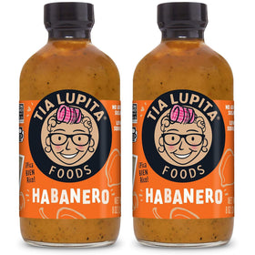 TIA LUPITA Habanero Hot Sauce bottle on kitchen counter for bold meals.