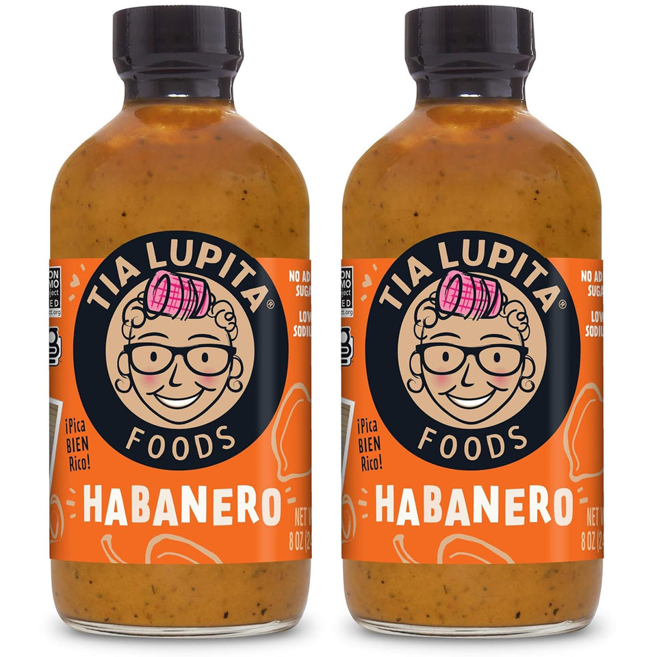 TIA LUPITA Habanero Hot Sauce bottle on kitchen counter for bold meals.