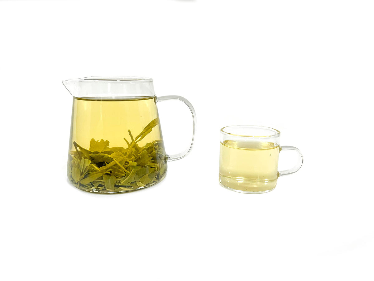 Tian Hu Shan loose leaf tea unfurls fully during infusion