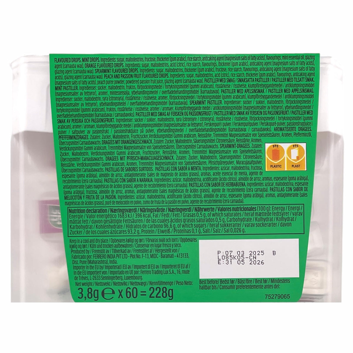 Tic Tac outer box weighs 234g and keeps everything together for travel