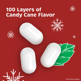 Tic Tac Candy Cane mint close-up showing layered flavor detail.